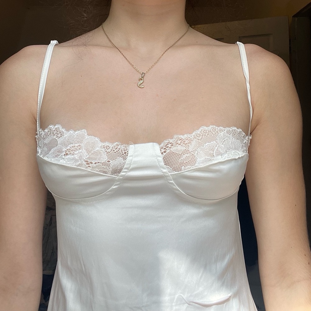 White Silk Lace Slip Dress